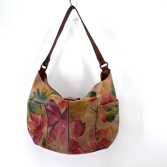 Patricia Nash Floral Hobo Bag Italian Heritage Leather Shoulder Slouchy Cottage - Picture 2 of 16